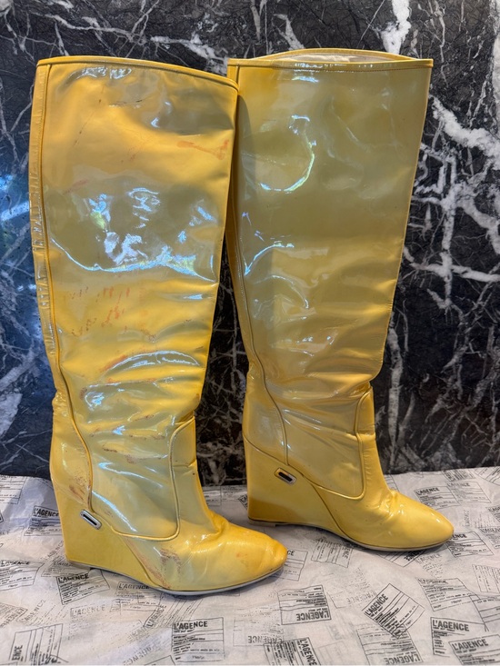Louis Vuitton Shoes - Louis Vuitton Women's Yellow Patent Wedge Knee-High Boots